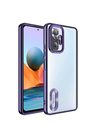 Fibaks Redmi Note 10 Pro Uyumlu Kılıf Kamera Lens Korumalı Şeffaf Renkli Logo Gösteren Parlak Kapak Mor