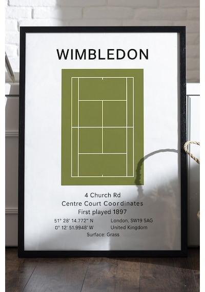 Wimbledon Siyah Ahşap Çerçeveli Poster, Dekoratif Tenis Duvar Tablosu