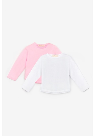 Le Mabelle Pembe Beyaz Uzun Kollu Penye 2'li Basic Tişört Paketi Pembe