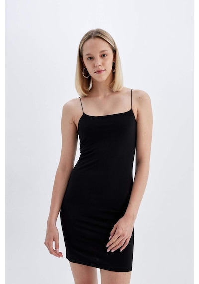 DeFacto Bodycon Kare Yaka Siyah Askılı Mini Elbise D3265AXNSBK81