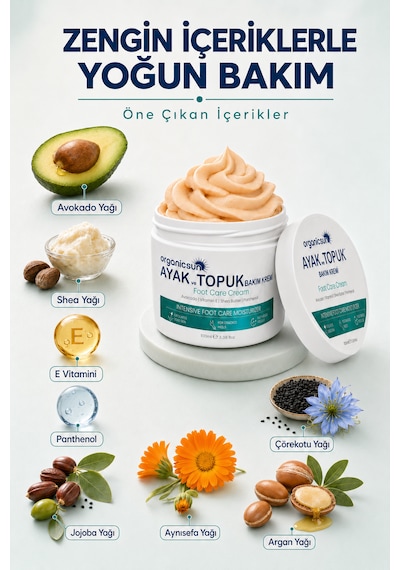 Organicsun Ayak Ve Topuk Çatlak Bakım Kremi 100ml - Ayak Kokusu, Tırnak Bakımı Avokado Ve Shea Yağlı Yoğun Nemlendirici
