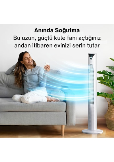 Sessiz Kule Vantilatörü, 46" Uzaktan Kumandalı, 4 Mod