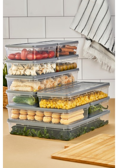 Multi Box 10 Parça 4 Farklı Boy Saklama Kabı Seti - Dondurucu & Mikrodalga Uyumlu Gri