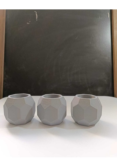 3 Lü Gri Geometrik Tasarımlı Dekoratif Mumluk Seti Modern Ve Minimal Gri