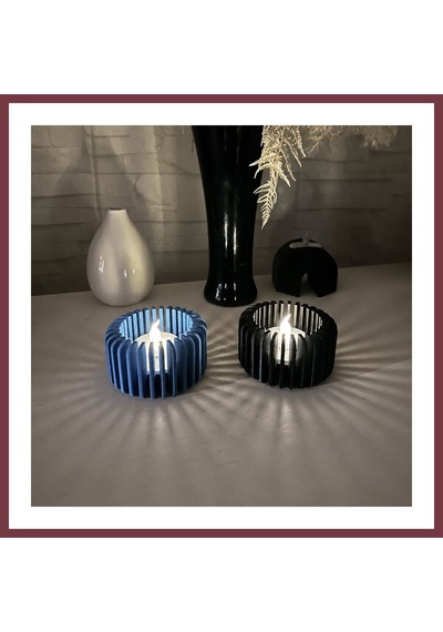 Storeşahin 3d Baskı Modern Çizgili Mumluk - Tealight Mumluk 1 Adet -mavi Shn0720