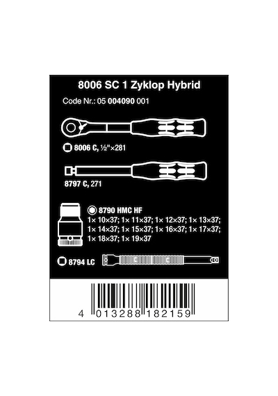 Wera 8006 SC 1 Cırcır Zyklop Hibrit Karma Set 1/2" 05004090001