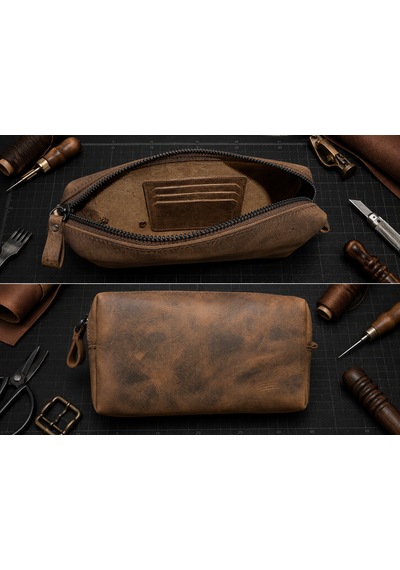 Vintage Leather Craft Hakiki Deri Erkek Çantası Acı Kahverengi