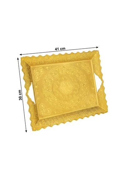 Beyzade Büyük Boy Gold Renk Metal Dikdörtgen Tepsi