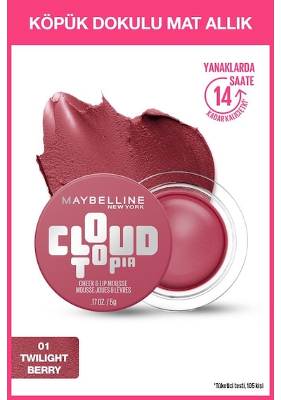 Cloudtopia Köpük Dokulu Mat Allık & Ruj 01 Twilight Berry 3600531717179-11334