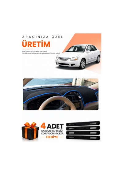 Kia Cerato 2004-2008 Uyumlu Torpido Koruma Örtüsü Oto Kılıfı - Siyah Mavi