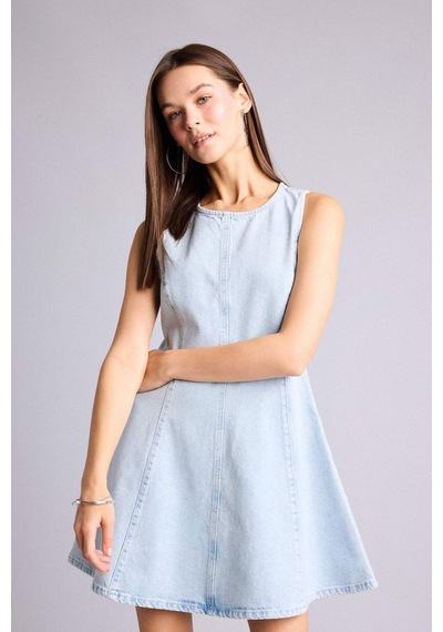 Defacto %100 Pamuk Kolsuz Mini Jean Elbise H6341ax26smnm39 Mavi-nm39