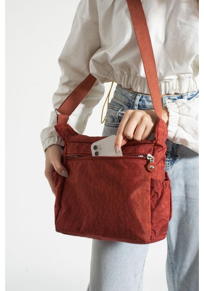 Baginn Klinkır Kadın Postacı Çanta Çok Cepli Kapaklı Model 30 20 Cm Su İtici Çapraz Askılı Postacı Çanta Kiremit