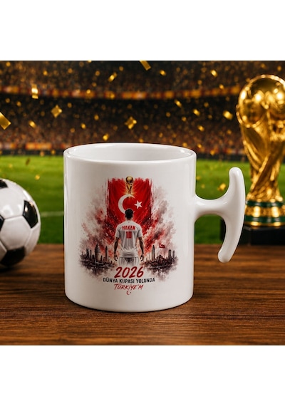 Bk Gift Kişiye Özel Türkiye Taraftar Temalı 2026 Dünya Kupası Tasarımlı Hammer Kupa Bardak -3, Tek Yürek Milli Takım Ruhu Beyaz