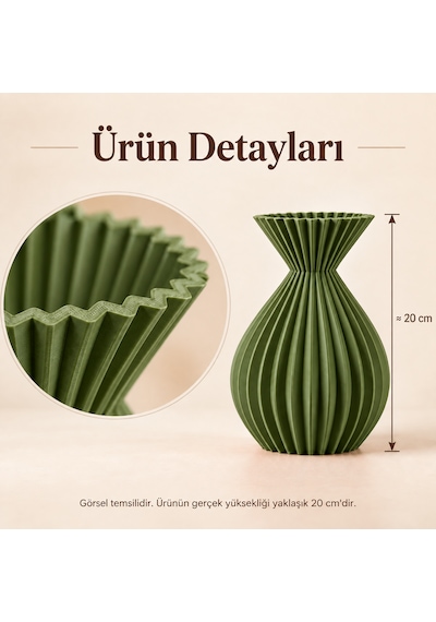 Ahenk Serisi Dekoratif Vazo 20 Cm Kuru Çiçek Ve Pampas Vazosu Haki