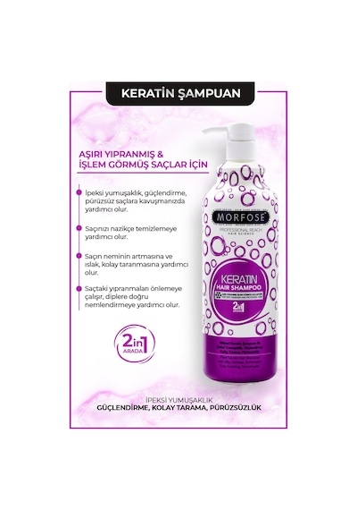 Keratin Içeren Saç Şampuanı 1000 Ml 2 Adet Tüm Saç Tipleri