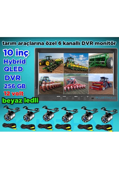 Qled Ekran 10'' Dvr Monitör 6 Adet Beyaz Ledli Kelebek Kamera 12v