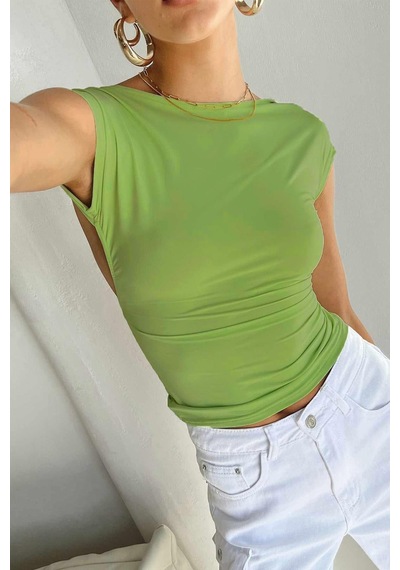 Madmext Yeşil Sırt Dekolteli Crop Kadın Bluz Mg1851 Yeşil