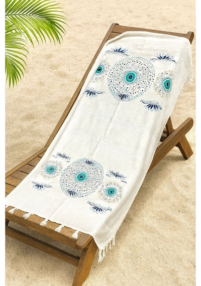 Bambu Baskılı Plaj Havlusu Peştemali Organik Bambu 90x170 İnce Peştemal Modern Nazar