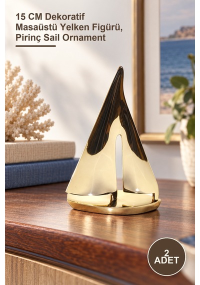 2 Adet Pirinç Yelken 15 Cm Dekoratif Masaüstü Yelken Figürü, Pirinç Sail Ornament