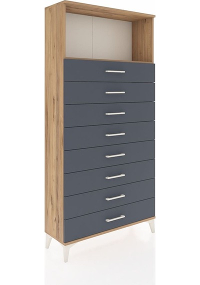 Arges Dolap Tek Raflı 8 Çekmeceli 88x30x182 Çam-antrasit Çam