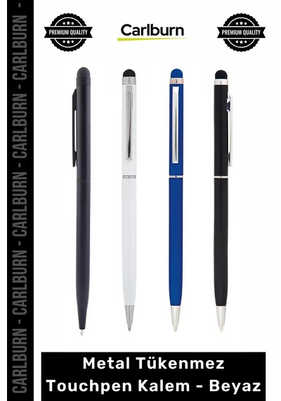 Kırtasiye Promosyon Logolu Baskılı Şık Kurumsal Dokunmatik Metal Tükenmez Touchpen Kalem Beyaz