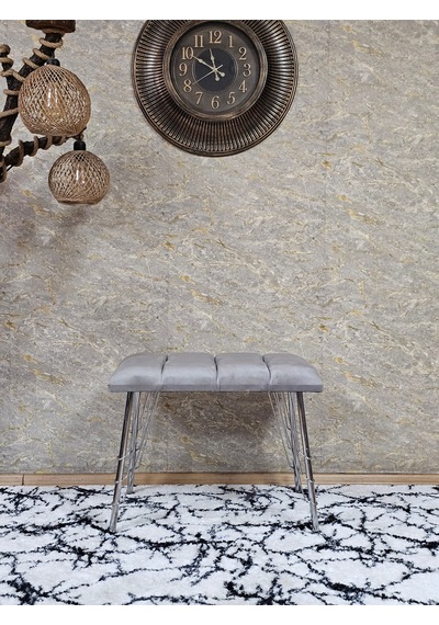 Zafir Metal Krom Tel Ayaklı 60 Cm Puf Bench - Puf - Bench - Oturak - Mutfak Oturağı - Antre Oturağı Gri