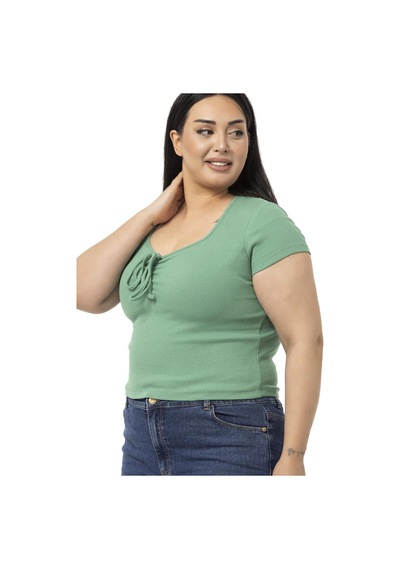 Disentis Büyük Beden Yarım Kollu Göğüste Bağcık Detaylı Kaşkorse Yeşil Body-yeşil Yeşil
