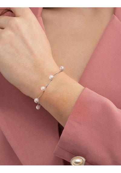 Brezza Lusso Jewelry 925 Ayar Gümüş Hakiki İncili Sarmal Kadın Bileklik