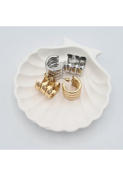 Üçlü Görünümlü Halka Küpe Silver