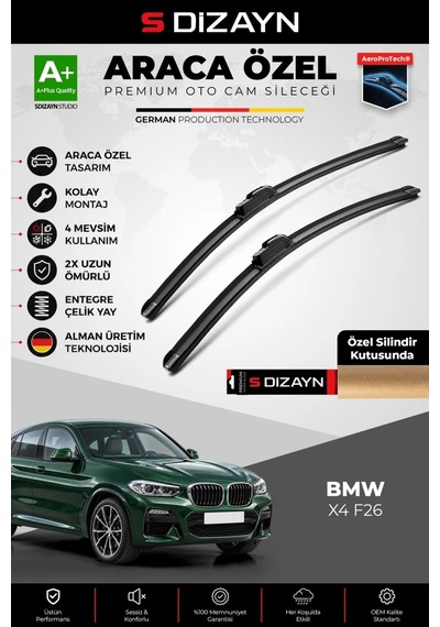 S-dizayn Bmw X4 F26 Ön Cam Silecek Seti 2014 Üzeri Premium Araca Özel 65-50 Cm A+ Kalite Aocs-1714
