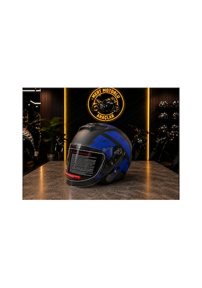 Jk 526 Güneş Vizörlü Mat Siyah Mat Mavi Açık Kask H2