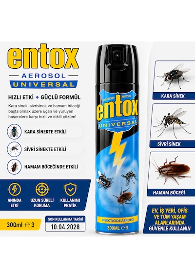 Entox Universal Aerosol 300 Ml Karasinek, Sivrisinek Ve Hamam Böceğine Karşı Etkili Sprey