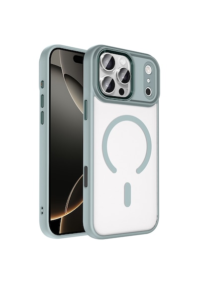 Techaks Apple Uyumlu iPhone 17 Pro Max Kılıf Wireless Şarj Özellikli Zore Krom M-safe Silikon Kapak - Gri Gri