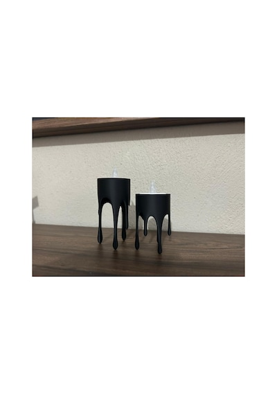 Damla Tasarımlı Modern Mumluk Dekoratif Mum Standı Siyah