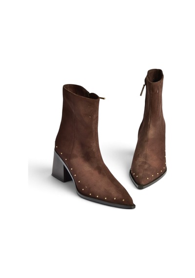 Fox Shoes Z308400102 Kahverengi Süet Kalın Topuklu Pimli Kadın Bot