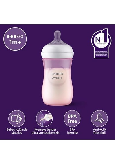 Doğal Tepkili Biberon, 260 Ml, 1 Ay+, Akıtmaz Emzik, Kolik Ve Gaz Önleyici, Bpa İçermez, Mavi, Scy903/21