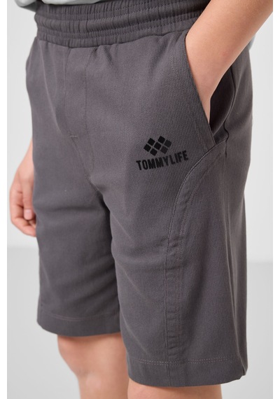 Taş-antrasit Pamuklu Oversize Fit Dokuma Hafif Esnek Chino Erkek Çocuk Şort Takım - 11276 Taş