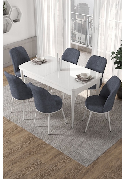 Canisa Kor Serisi, Beyaz Açılabilir 70x114 Yemek Masa Takımı 6 Füme Sandalye Masa Beyaz Sandalyeler Füme Canisa Kor Serisi, Beyaz Açılabilir 70x114 Yemek Masa Takımı 6 Füme Sandalye Masa Beyaz Sandalyeler Füme