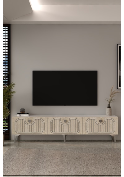 180dhdts3btg Hera Lazer Desenli Tv Sehpası,ünitesi Beyaz-traverten-gümüş