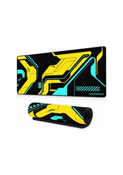 Mcstorey 90x40 Cm Mouse Pad, Cyber Sarı Turkuaz Desenli Büyük Mou
