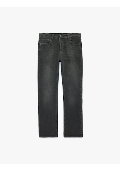 Koton Normal Bel Cepli Pamuklu Straight Fit Jean Pantolon - Mark Jean Siyah 7wam40370nd