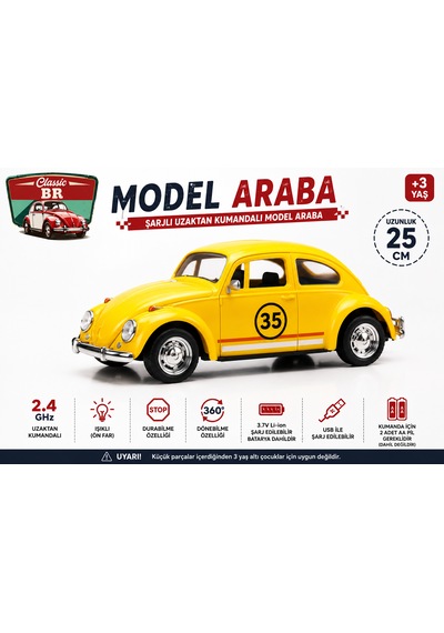 Classic Br Sarı Şarjlı Uzaktan Kumandalı Model Araba 25 Cm
