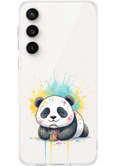 Samsung Galaxy S24 Fe İle Uyumlu Splash Panda Tasarımlı Şeffaf Silikon Kılıf Şeffaf