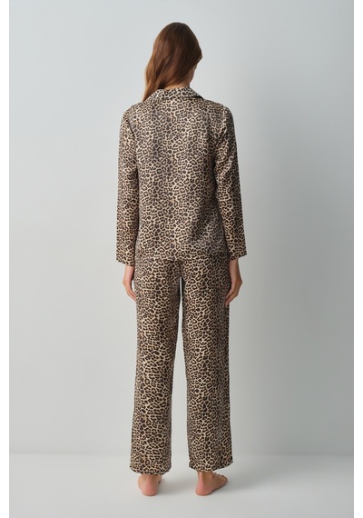 Suwen Shiny Gömlek Yaka Pijama Takımı Wsh10510170543 Leopar