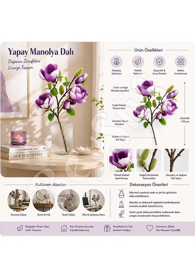 Yapay Manolya Buketi 90 Cm Mor