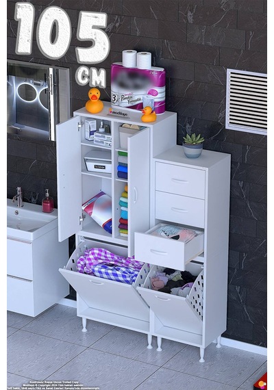 Ohbe 55 + 50cm Genişlik 160cm Boy 32,5cm Derinlik Kirli Sepetli 2 Kapak 3 Çekmeceli Çok Amaçlı Banyo Dolabı 55 + 50 Cm Ohbe 55 + 50cm Genişlik 160cm Boy 32,5cm Derinlik Kirli Sepetli 2 Kapak 3 Çekmeceli Çok Amaçlı Banyo Dolabı 55 + 50 Cm