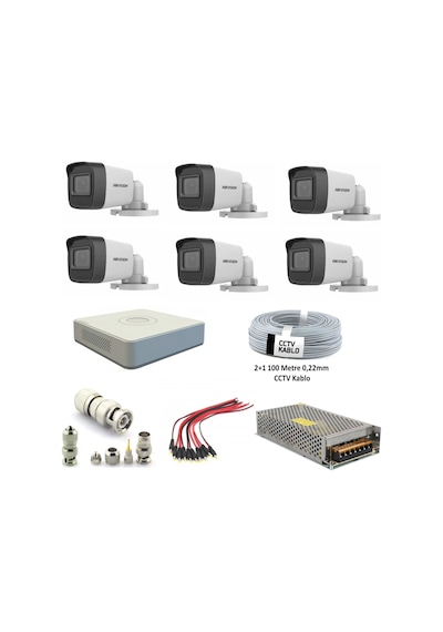 Hikvision DS-2CE16D0T-EXIPF 2 MP Full HD 1080P Bullet Güvenlik Kamera Seti 6'lı