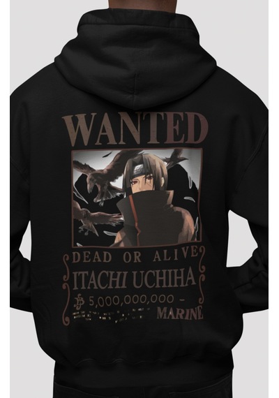 Sevbano Wanted Itachi Uchiha One Piece Anime Sırt Baskılı Unisex Oversize Siyah
