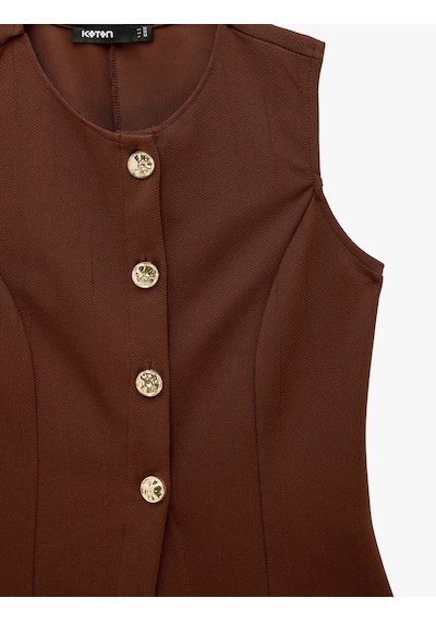 Koton Mücevher Düğme Detaylı Bisiklet Yaka Peplum Yelek Kahverengi 6wak30148ek Kahve