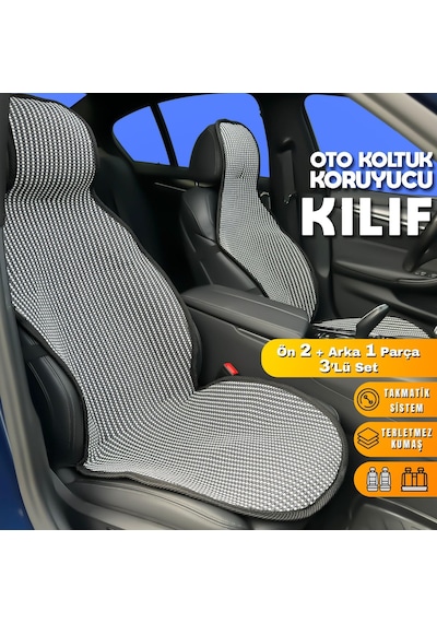 Peugeot 3008 Uyumlu Koltuk Kılıfı Minder Çizgili Füme Beyaz 2+1 Ön Arka Set